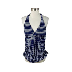 L.L. Bean Navy Blue White Padded Halter Neck UPF 50+ Tankini Top Size 18